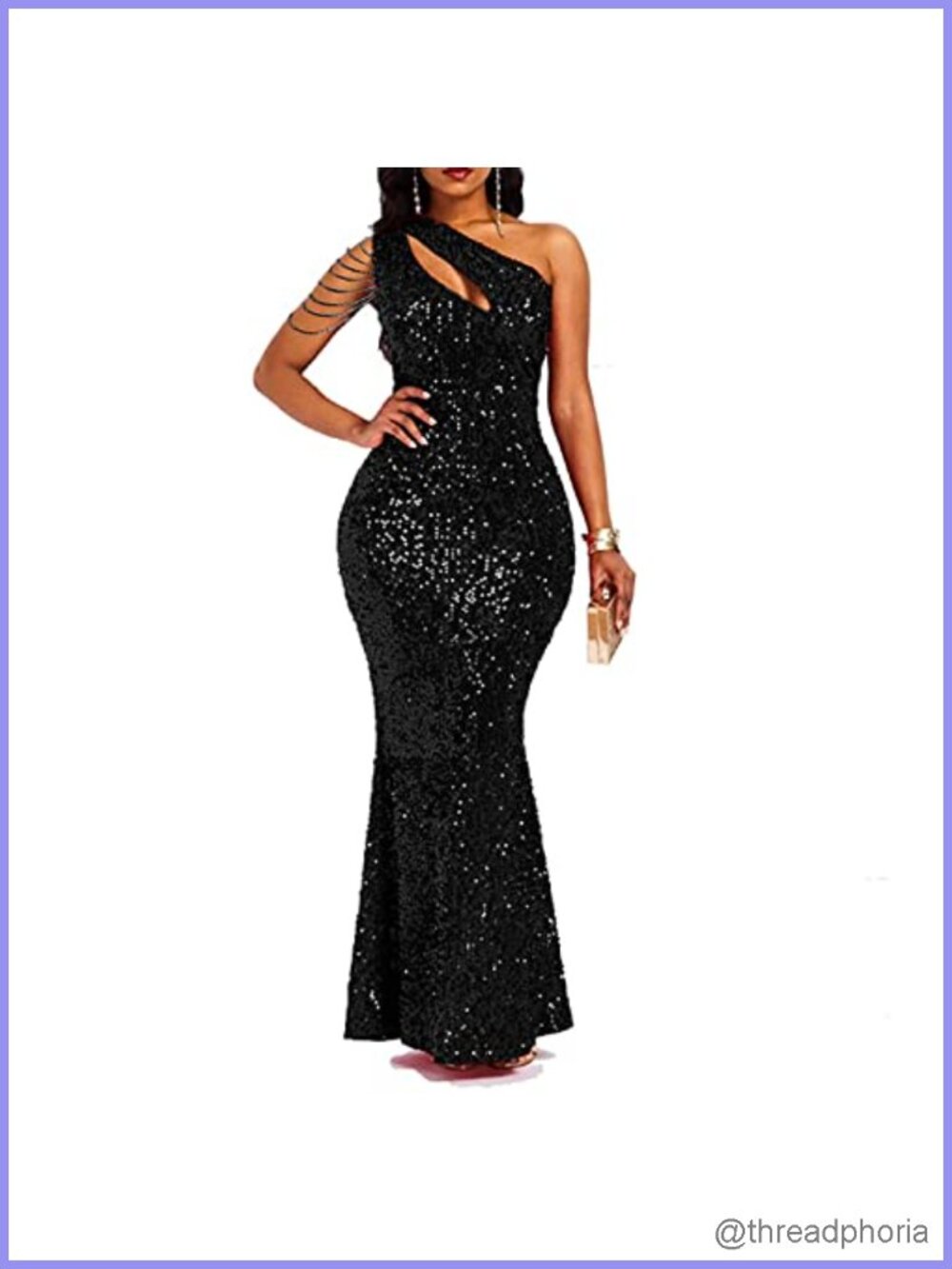 Sequin One Shoulder Tassel Mermaid Bodycon Maxi Formal Dress
